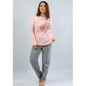 Pijama groasa din bumbac doua piese cu imprimeu floral