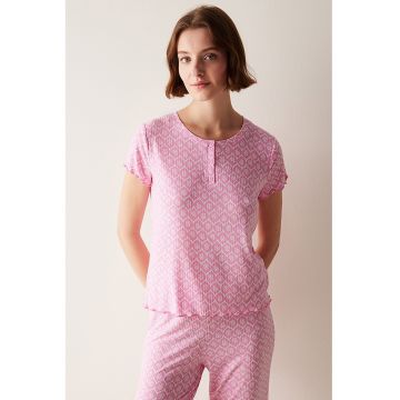 Bluza de pijama cu model si maneci scurte