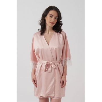 Halat de satin cu insertii de dantela Grace