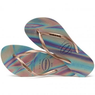 Papuci Havaianas slim din cauciuc natural,  degrade cu gri metalizat si mov