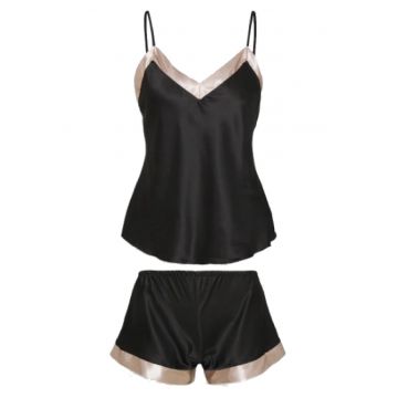 Pijama fara maneci - cu decolteu in V si aspect satinat