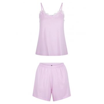 Pijama fara maneci cu decolteu in V si garnituri de dantela