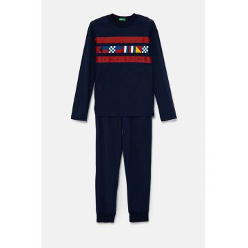United Colors of Benetton pijamale de bumbac pentru copii culoarea albastru marin, cu imprimeu, 3VD00P07A
