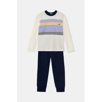 United Colors of Benetton pijamale de bumbac pentru copii culoarea bej, cu imprimeu, 3VD00P07A
