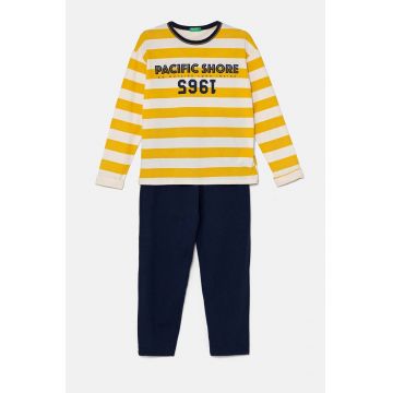 United Colors of Benetton pijamale de bumbac pentru copii culoarea galben, cu imprimeu, 3D720P07B