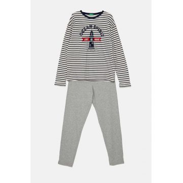 United Colors of Benetton pijamale de bumbac pentru copii culoarea gri, cu imprimeu, 3D720P07B