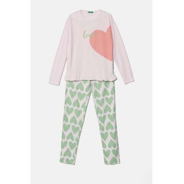 United Colors of Benetton pijamale de bumbac pentru copii culoarea roz, modelator, 3VD00P06Z