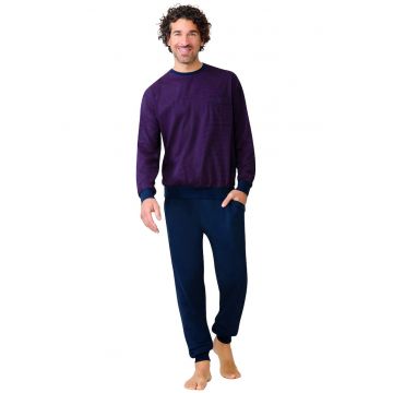 Pijama cu decolteu la baza gatului si buzunar pe piept - Rosu inchis
