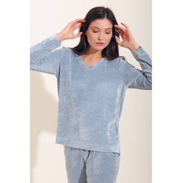 Bluza de pijama din catifea cu maneci lungi