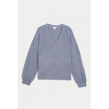 Bluza de pijama din tricot cu decolteu in V - Albastru prafuit