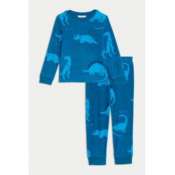Pijama din fleece cu imprimeu cu dinozauri - Albastru