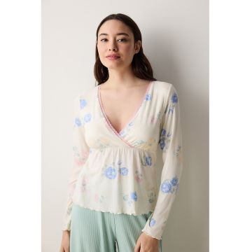 Bluza de pijama cu model floral si cupe cu burete detasabil