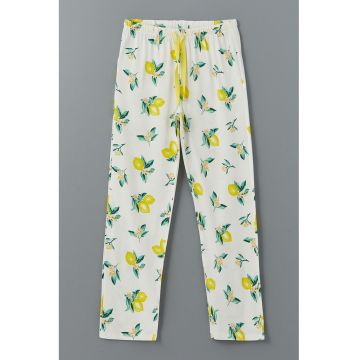 Pantaloni de pijama cu snur de ajustare si imprimeu