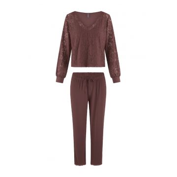 Pijama cu decolteu in V si pantaloni lungi
