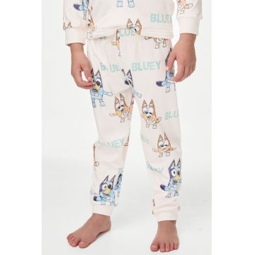 Pijama cu imprimeu cu desene si pantaloni lungi - Portocaliu pal/Alb murdar/Albastru deschis