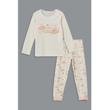Pijama cu imprimeu grafic si pantaloni lungi