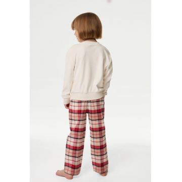 Pijama cu imprimeu si pantaloni lungi - Rosu/Alb fildes/Rosu stins