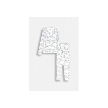 Pijama cu maneca lunga si model floral - cu snur pentru ajustarea taliei