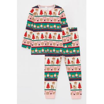 Pijama cu pantaloni lungi si model de Craciun