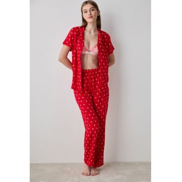 Pijama cu pantaloni lungi si model inima