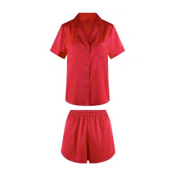 Pijama cu pantaloni scurti si aspect satinat