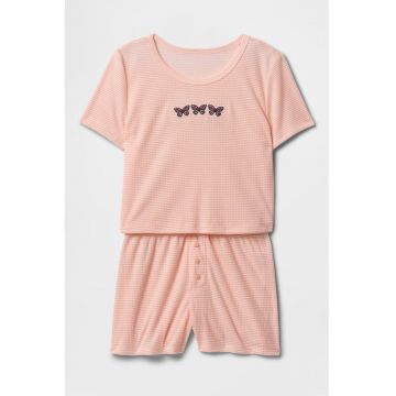 Pijama cu pantaloni scurti si aplicatie brodata