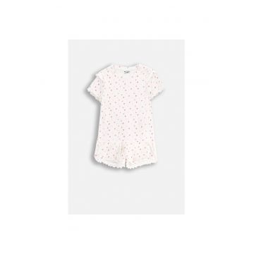 Pijama cu volanase si imprimeu cu inimioare