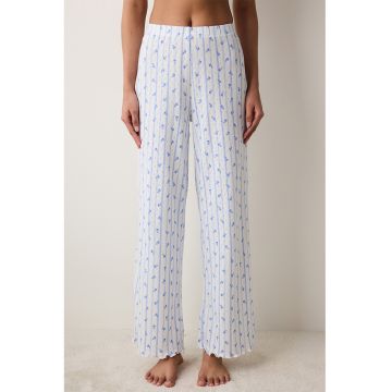 Pantaloni de pijama de bumbac cu model floral