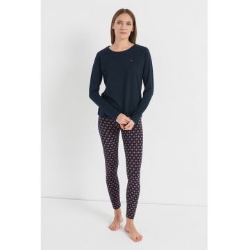 Pijama din bumbac cu detaliu cu broderie logo