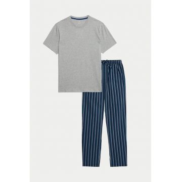 Pijama din bumbac cu dungi