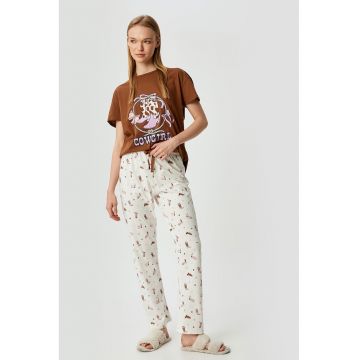 Pijama din bumbac cu imprimeu