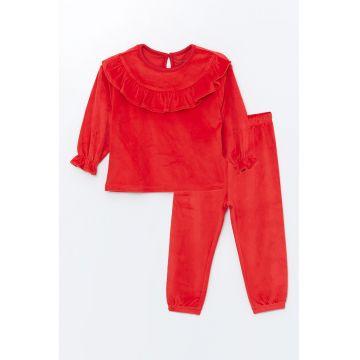 Pijama din fleece cu guler cu volane
