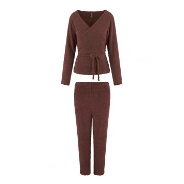 Pijama din material teddy cu pantaloni lungi