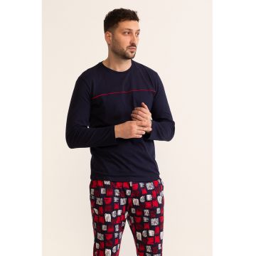 Pijama lunga de bumbac cu imprimeu grafic Chester