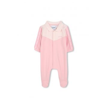 Salopeta de pijama cu botosei si model colorblock