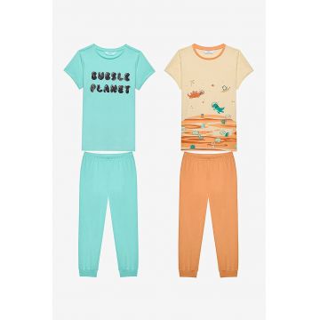 Set de pijama cu imprimeu text - 4 piese