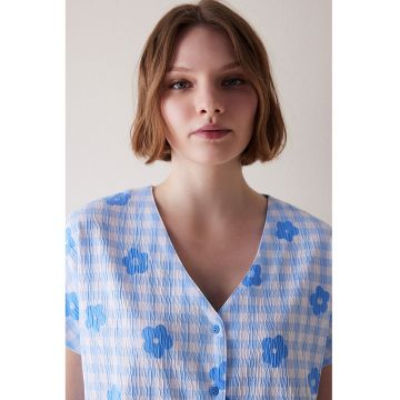 Bluza de pijama cu imprimeu si maneci scurte