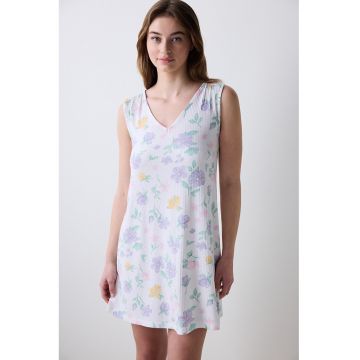 Camasa de noapte cu decolteu in V si imprimeu floral