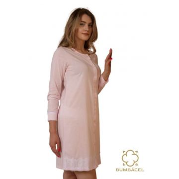Camasa de noapte cu maneca lunga si cu nasturi - Roz
