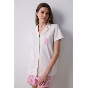 Camasa de pijama din bumbac cu pantaloni scurti