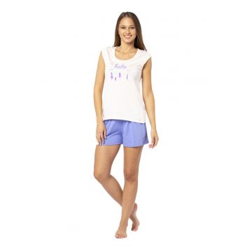 Pantalon dama pijama din bumbac PFVP04 - albastru -