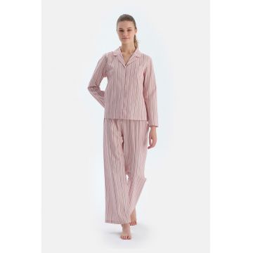 Pantaloni de pijama cu snur de ajustare si model in dungi
