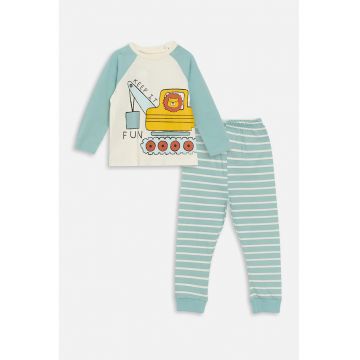 Pijama cu imprimeu si maneci raglan