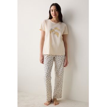 Pijama cu imprimeu si maneci scurte