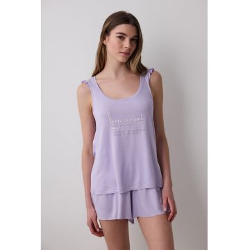 Pijama cu imprimeu text - fara maneci