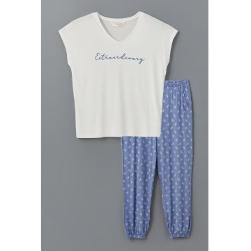Pijama cu maneci scurte si imprimeu