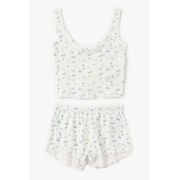 Pijama cu model floral si pantaloni scurti