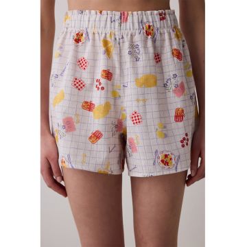 Pijama cu pantaloni scurti din bumbac si imprimeu grafic