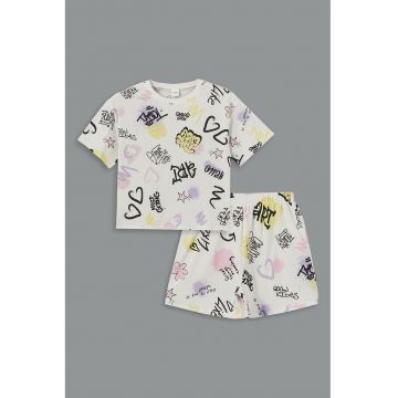 Pijama cu pantaloni scurti si imprimeu grafic