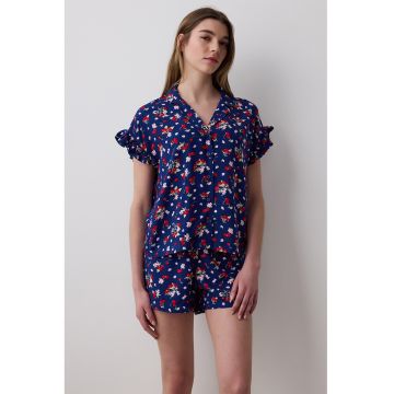 Pijama cu pantaloni scurti si volane